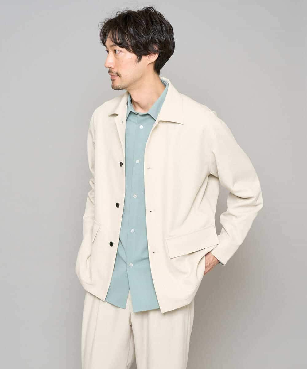 KHJFD14109 a.v.v MEN(アー・ヴェ・ヴェ) 【イージーケア/洗濯機で洗える/速乾/毛玉になりにくい/ストレッチ】メランジストレッチカバーオール ライトグレー