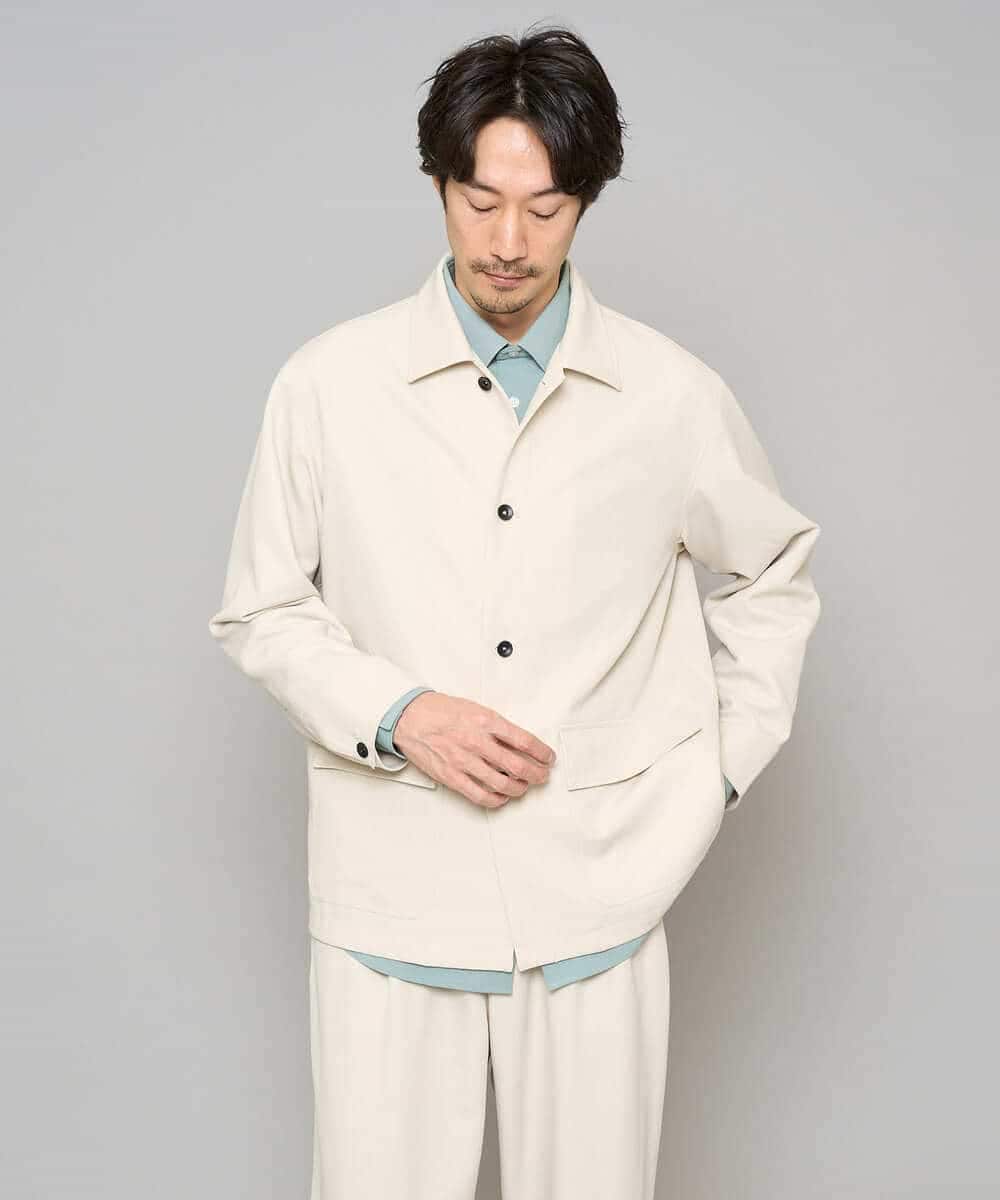 KHJFD14109 a.v.v MEN(アー・ヴェ・ヴェ) 【イージーケア/洗濯機で洗える/速乾/毛玉になりにくい/ストレッチ】メランジストレッチカバーオール ライトグレー