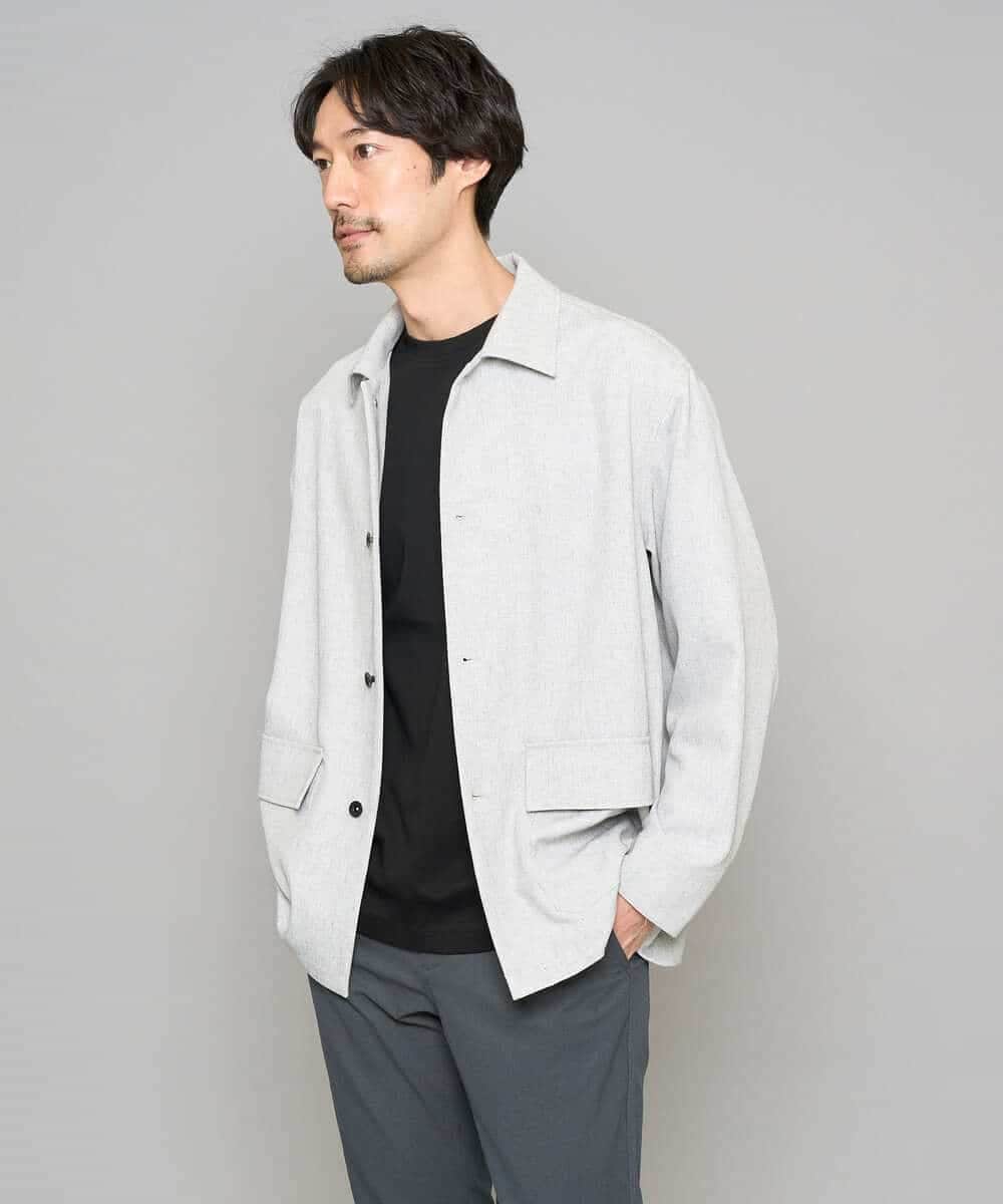 KHJFD14109 a.v.v MEN(アー・ヴェ・ヴェ) 【イージーケア/洗濯機で洗える/速乾/毛玉になりにくい/ストレッチ】メランジストレッチカバーオール ライトグレー