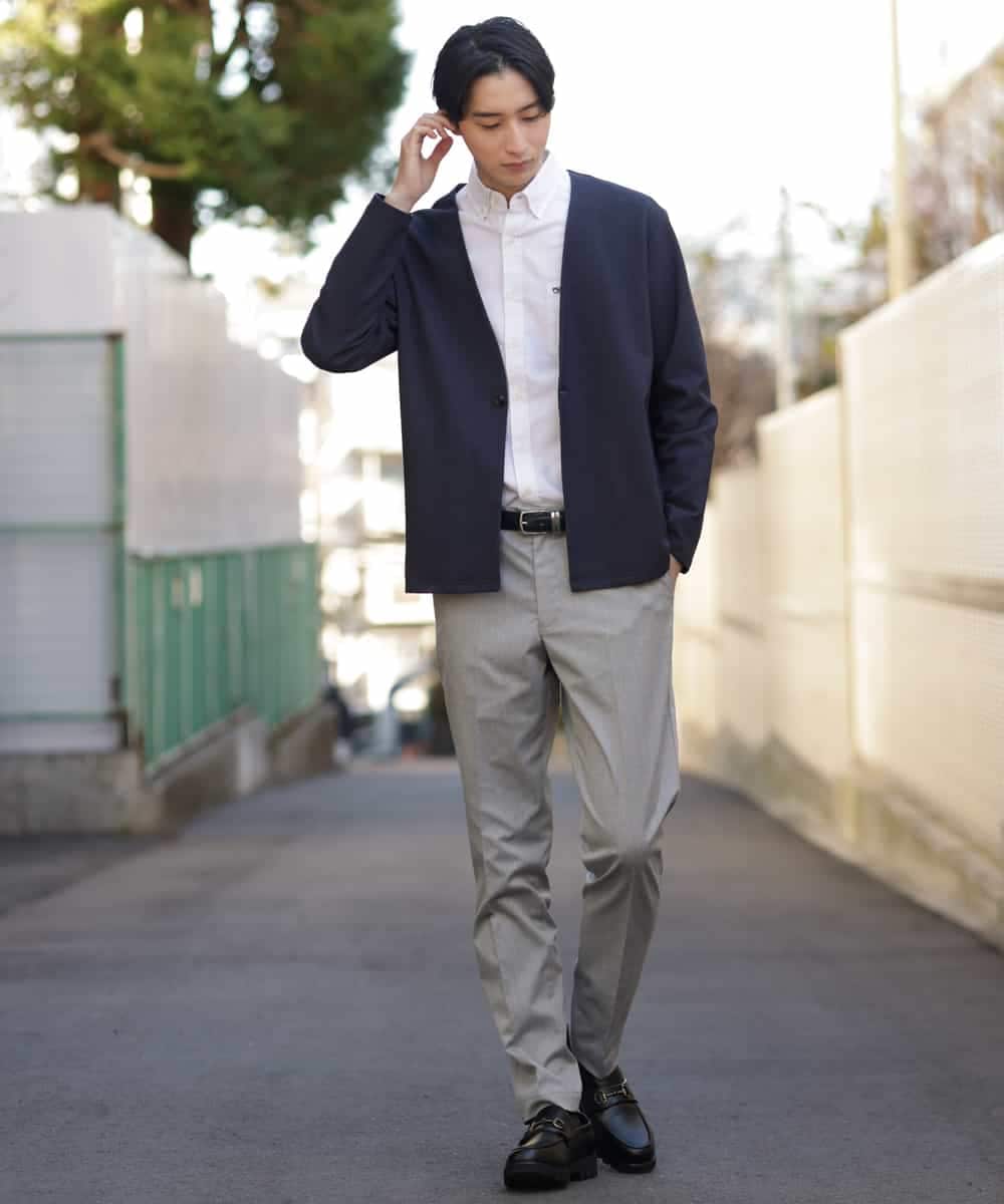 KHJFP12079 a.v.v MEN(アー・ヴェ・ヴェ) リラックススーツノーカラージャケット(セットアップ対応) ネイビー