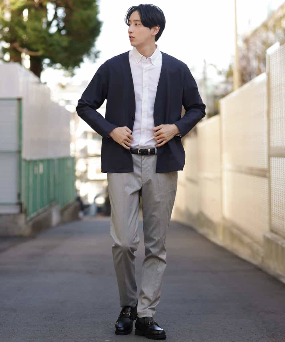 KHJFP12079 a.v.v MEN(アー・ヴェ・ヴェ) リラックススーツノーカラージャケット(セットアップ対応) ネイビー