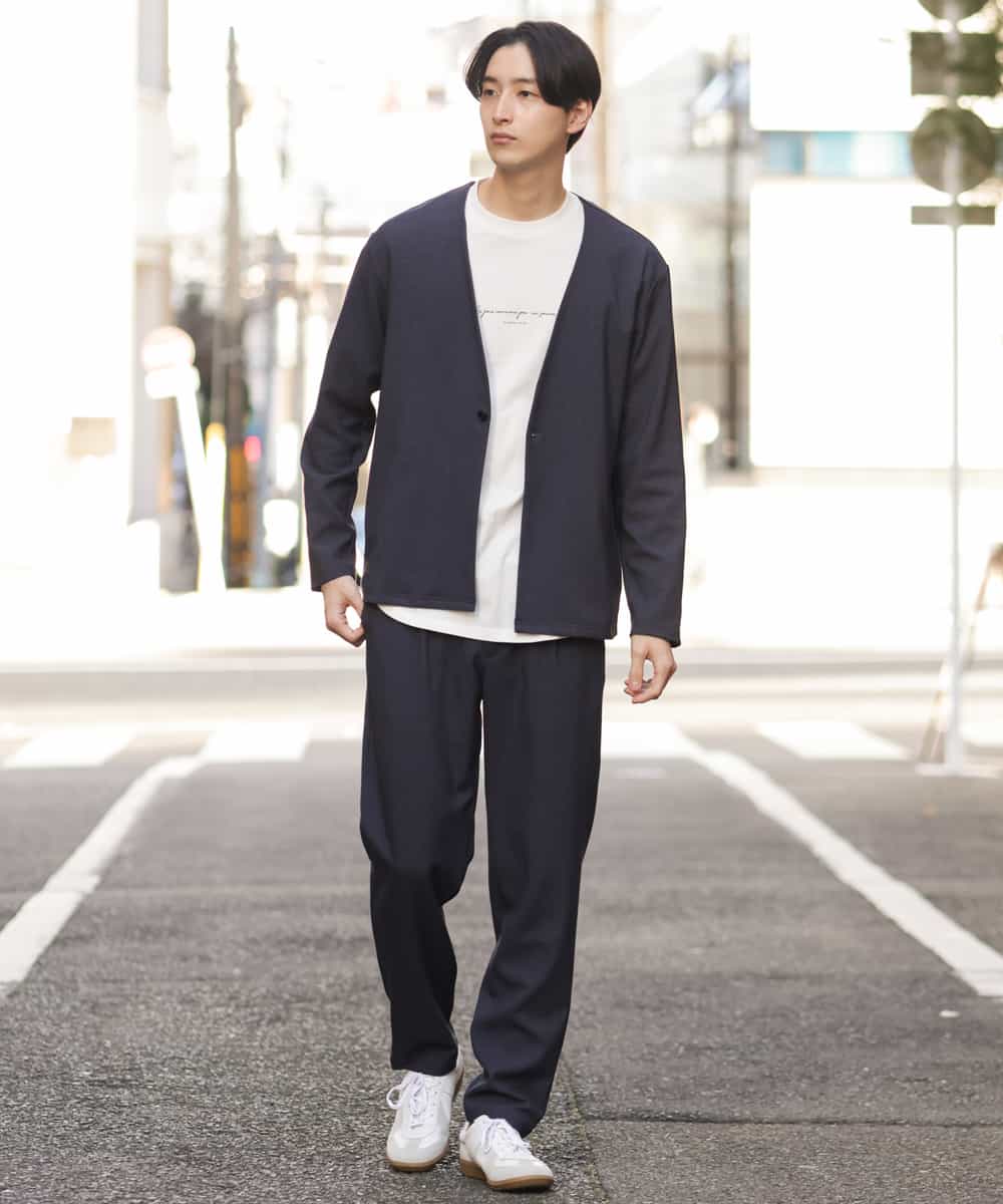 KHJFP12079 a.v.v MEN(アー・ヴェ・ヴェ) リラックススーツノーカラージャケット(セットアップ対応) ネイビー
