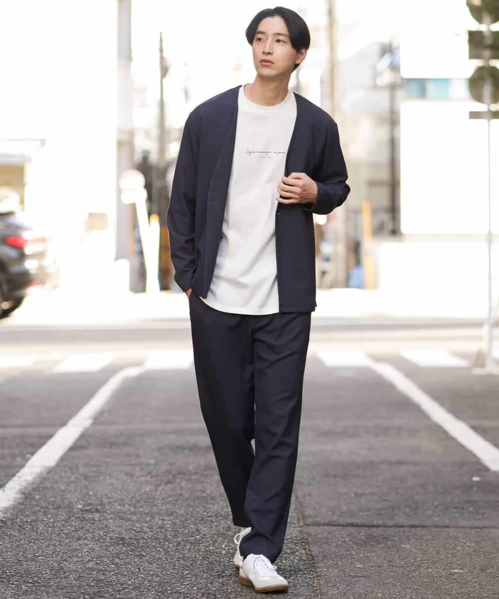 KHJFP12079 a.v.v MEN(アー・ヴェ・ヴェ) リラックススーツノーカラージャケット(セットアップ対応) ネイビー