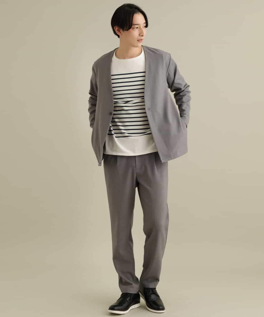 KHJFP12079 a.v.v MEN(アー・ヴェ・ヴェ) リラックススーツノーカラージャケット(セットアップ対応) ネイビー