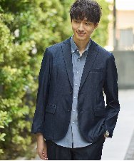 KHJGA35119 a.v.v MEN(アー・ヴェ・ヴェ) 【イージーケア/接触冷感】スマートシャンブレーライトジャケット【ON/OFF兼用】(セットアップ対応）  ネイビー