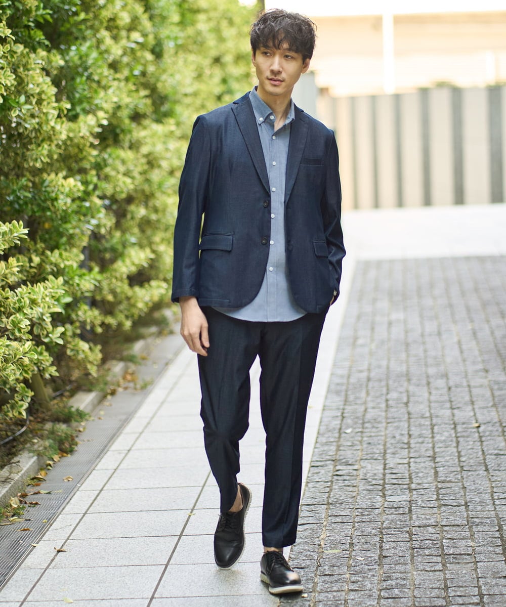 KHJGA35119 a.v.v MEN(アー・ヴェ・ヴェ) 【イージーケア/接触冷感】スマートシャンブレーサマージャケット【ON/OFF兼用】(セットアップ対応）  ダークグレー