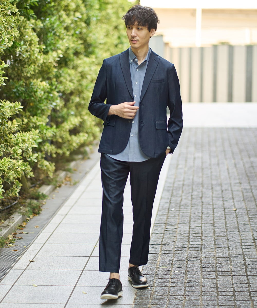 KHJGA35119 a.v.v MEN(アー・ヴェ・ヴェ) 【イージーケア/接触冷感】スマートシャンブレーサマージャケット【ON/OFF兼用】(セットアップ対応）  ダークグレー