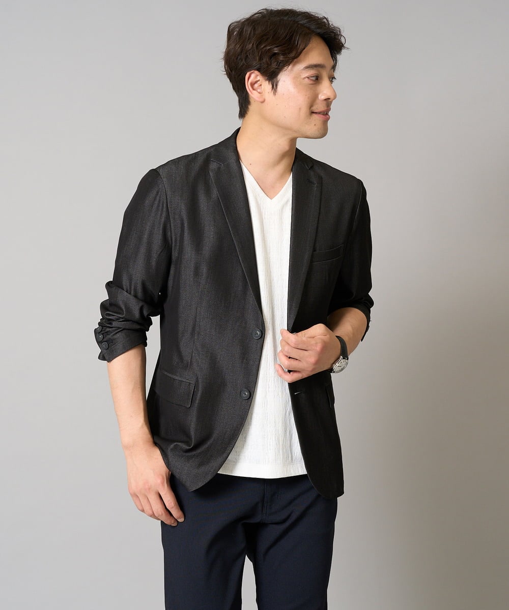 KHJGA35119 a.v.v MEN(アー・ヴェ・ヴェ) 【イージーケア/接触冷感】スマートシャンブレーサマージャケット【ON/OFF兼用】(セットアップ対応）  ダークグレー