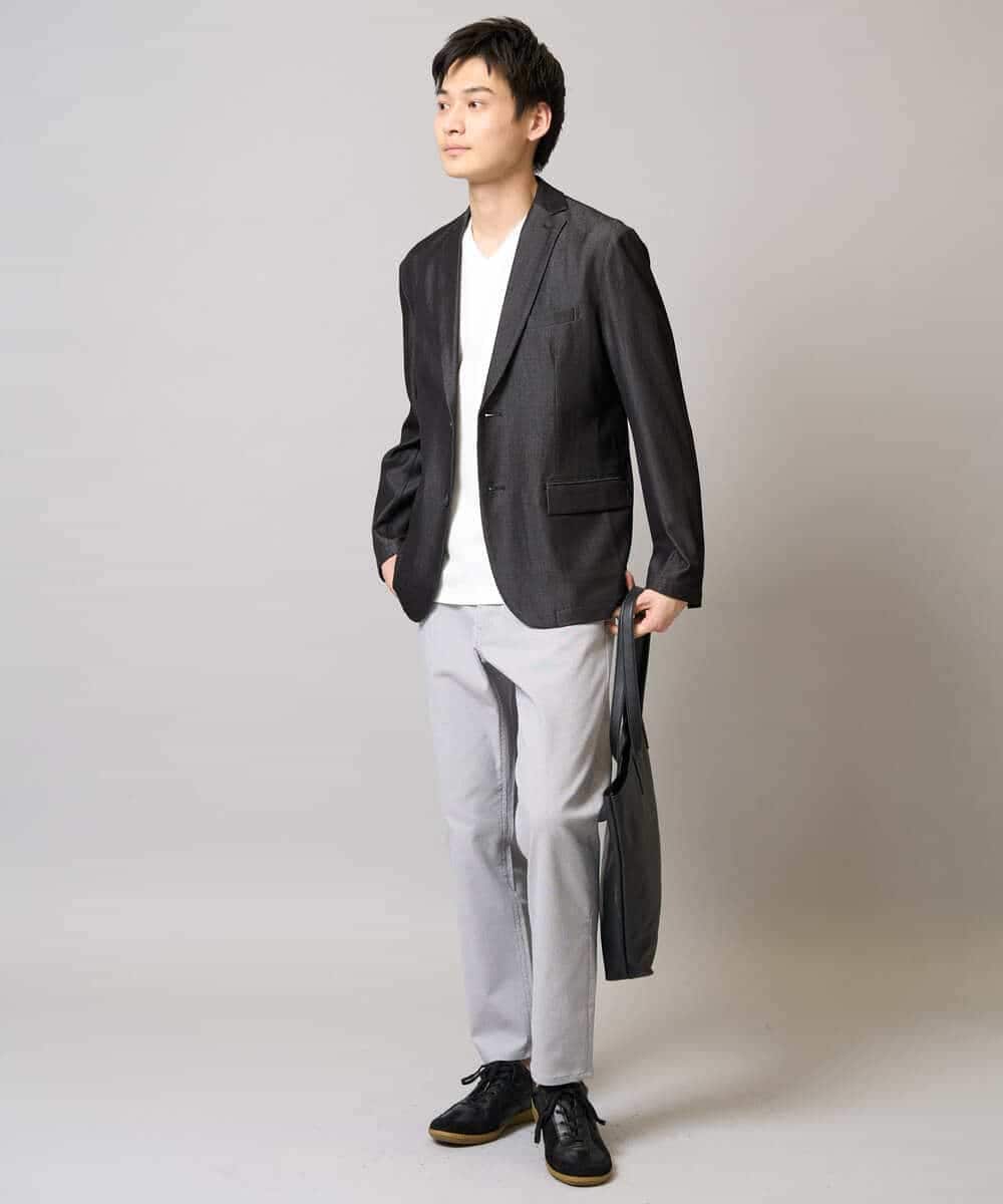 KHJGA35119 a.v.v MEN(アー・ヴェ・ヴェ) 【イージーケア/接触冷感】スマートシャンブレーライトジャケット【ON/OFF兼用】(セットアップ対応）  ダークグレー
