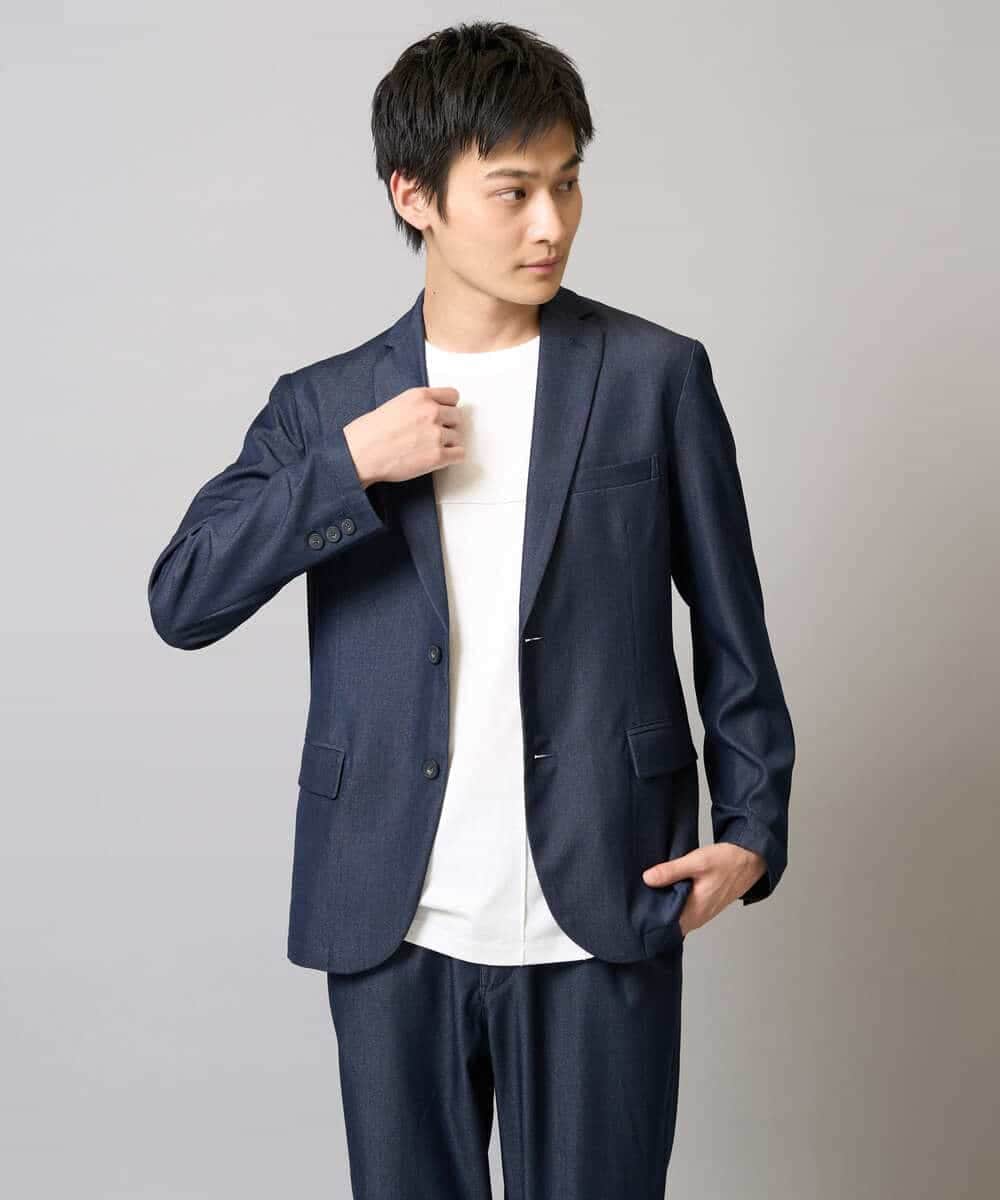 KHJGA35119 a.v.v MEN(アー・ヴェ・ヴェ) 【イージーケア/接触冷感】スマートシャンブレーライトジャケット【ON/OFF兼用】(セットアップ対応）  ダークグレー