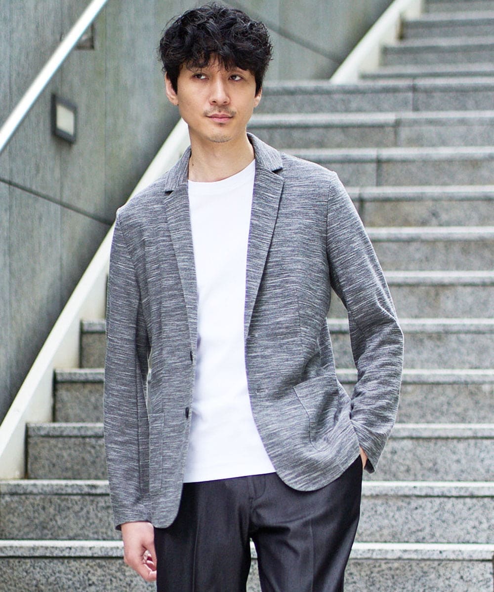 KHJGD16099 a.v.v MEN(アー・ヴェ・ヴェ) スラブカノコ スマートジャケット 【イージーケア/洗濯機で洗える/ストレッチ】 ダークグレー