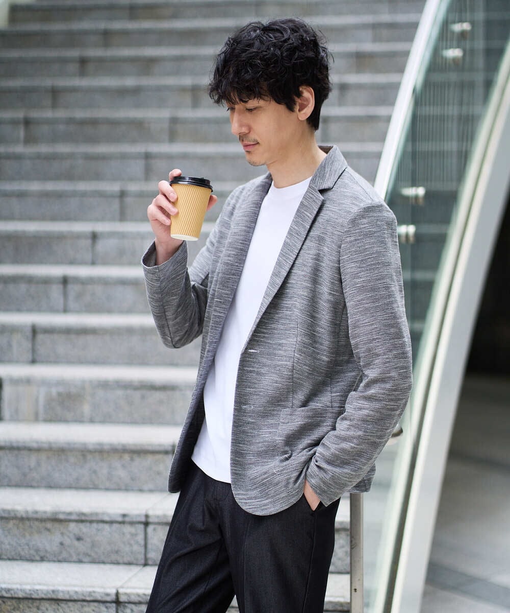 KHJGD16099 a.v.v MEN(アー・ヴェ・ヴェ) 【イージーケア/洗濯機で洗える/ストレッチ】スラブメランジカノコスマートジャケット ダークグレー