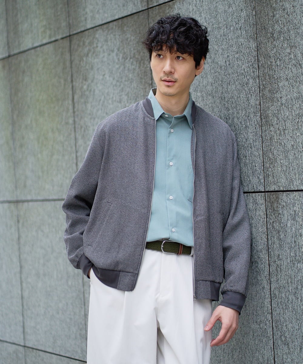 KHJGD26129 a.v.v MEN(アー・ヴェ・ヴェ) 【洗濯機で洗える】ヘリンボーンシアーリブブルゾン グレー