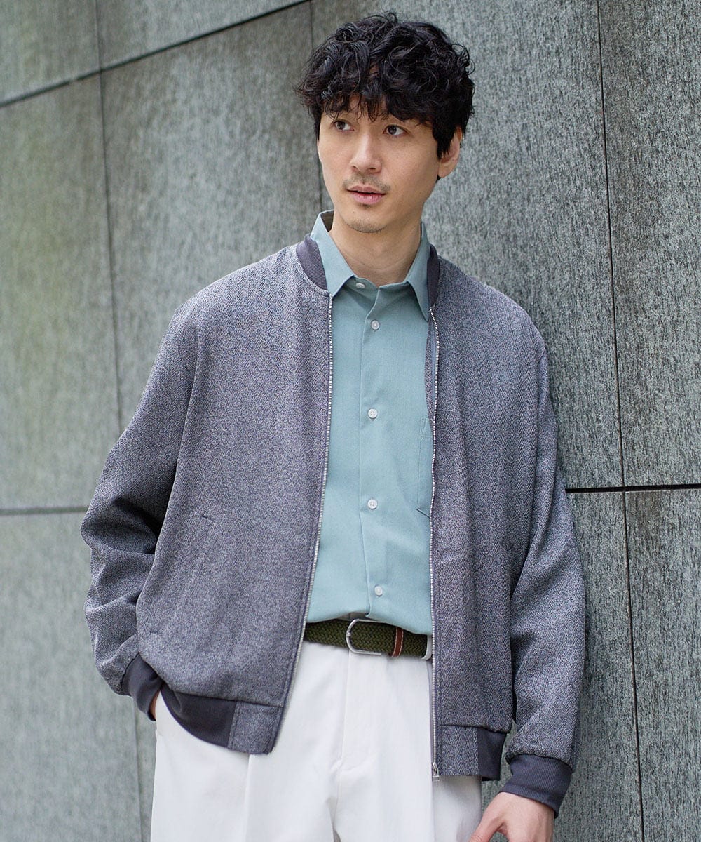 KHJGD26129 a.v.v MEN(アー・ヴェ・ヴェ) 【洗濯機で洗える】ヘリンボーンシアーリブブルゾン グレー