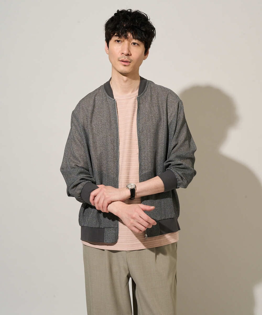 KHJGD26129 a.v.v MEN(アー・ヴェ・ヴェ) 【洗濯機で洗える】ヘリンボーンシアーリブブルゾン ブラック