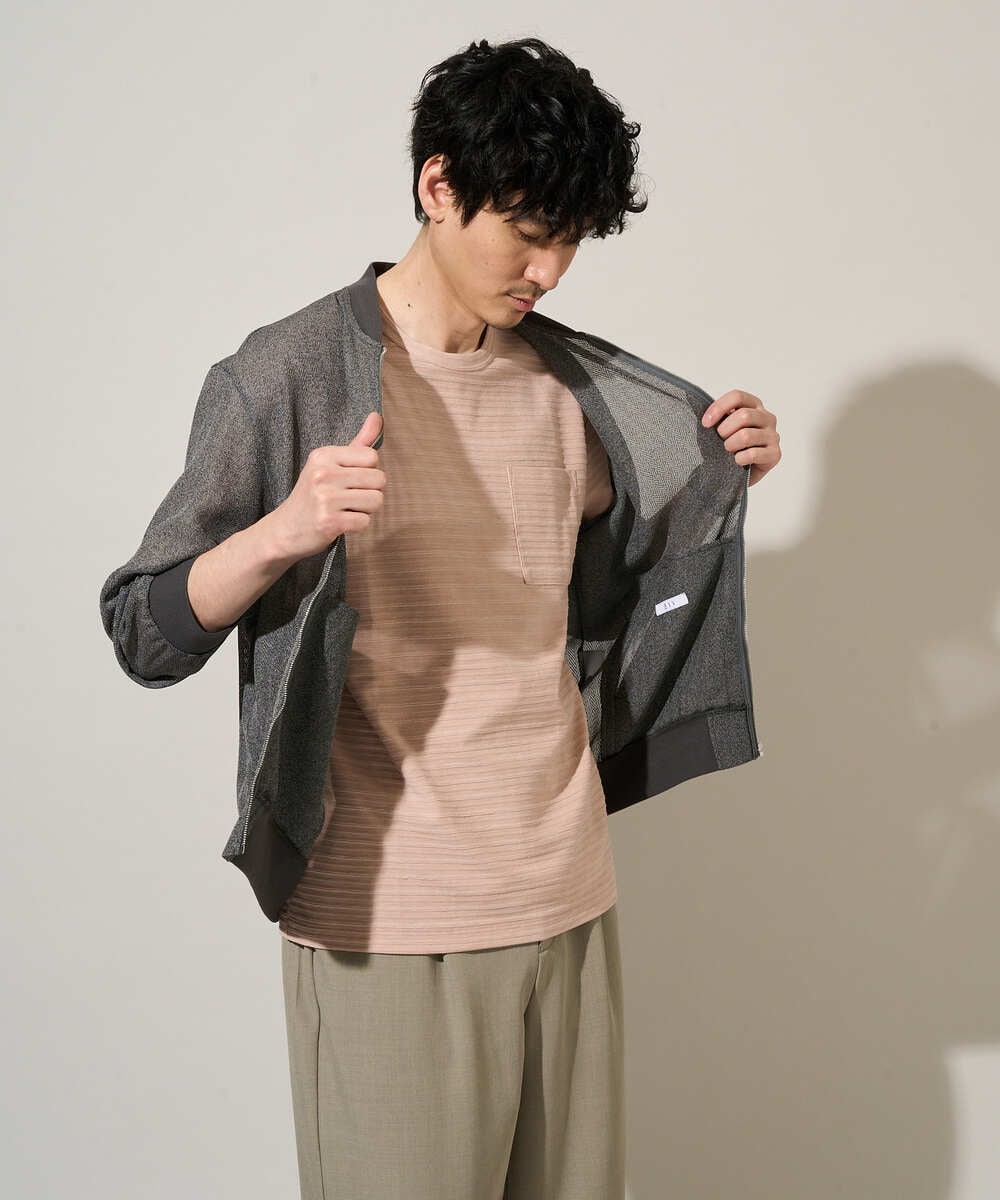 KHJGD26129 a.v.v MEN(アー・ヴェ・ヴェ) 【洗濯機で洗える】ヘリンボーンシアーリブブルゾン ブラック