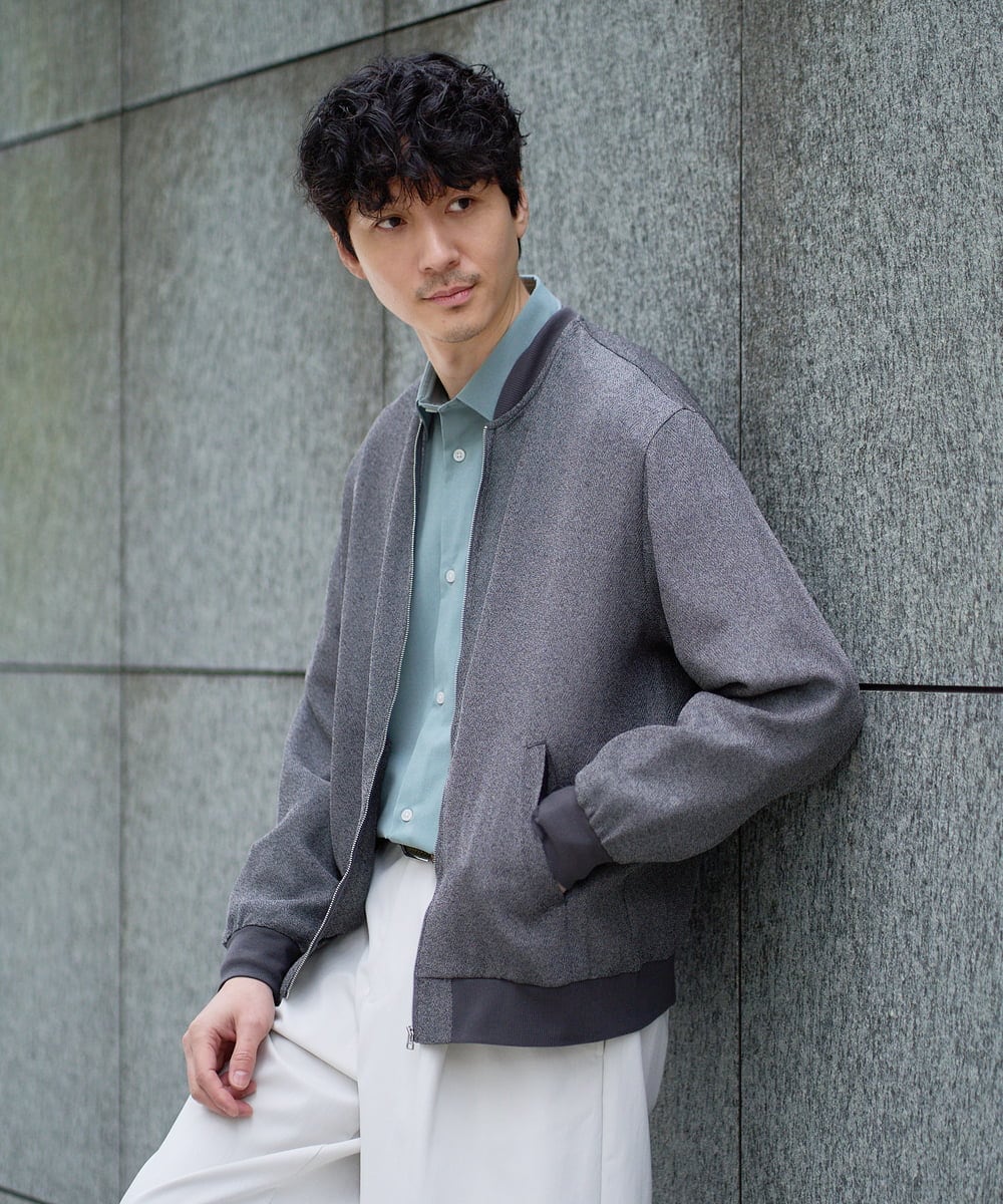 KHJGD26129 a.v.v MEN(アー・ヴェ・ヴェ) 【洗濯機で洗える】ヘリンボーンシアーリブブルゾン ブラック