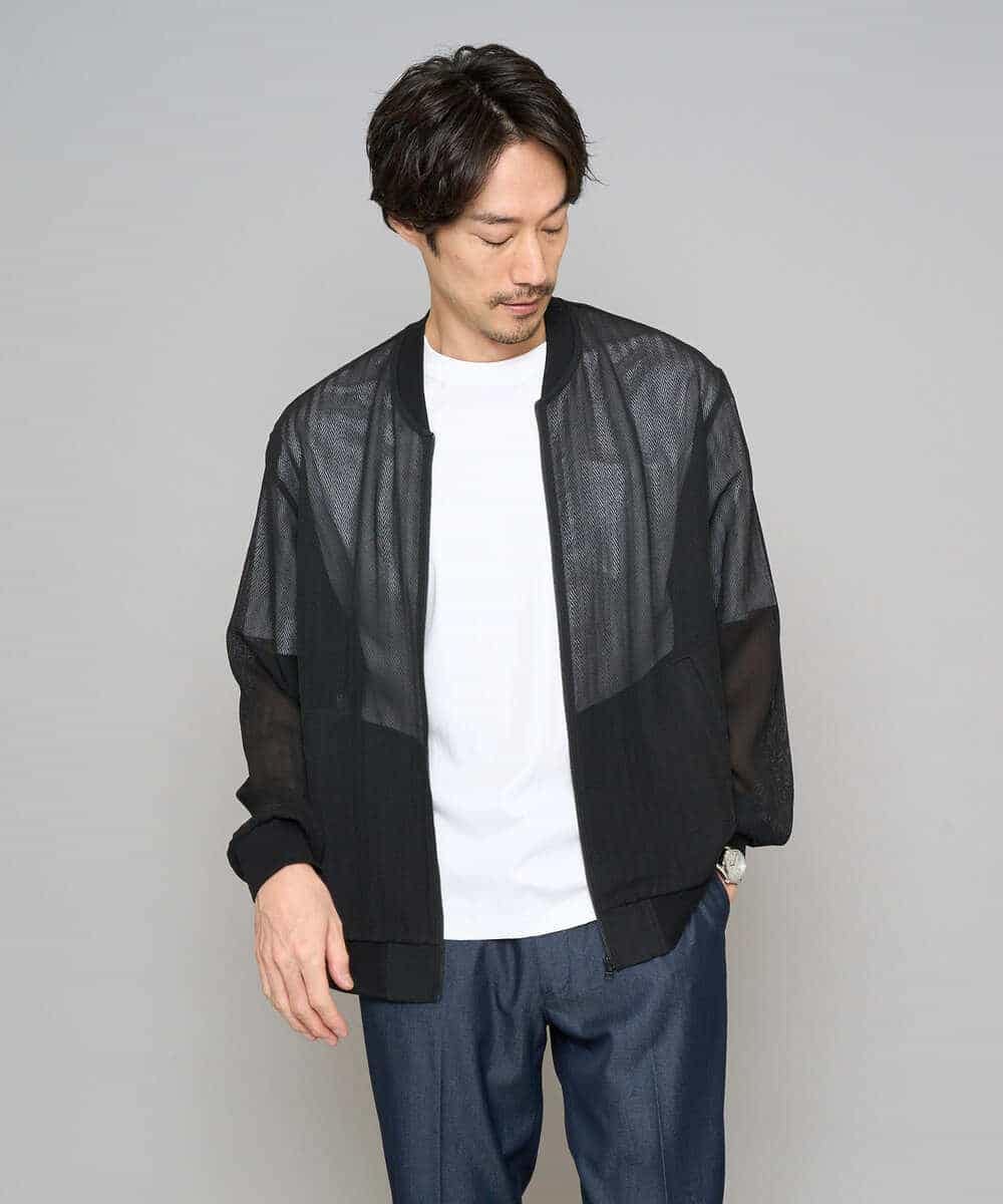 KHJGD26129 a.v.v MEN(アー・ヴェ・ヴェ) 【洗濯機で洗える】ヘリンボーンシアーリブブルゾン ブラック