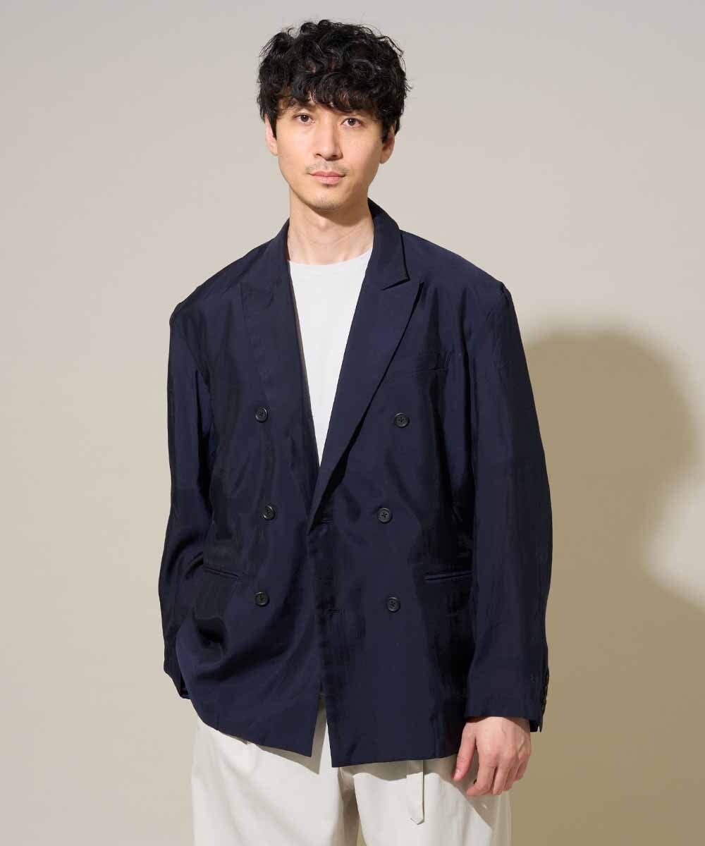KHJGD42129 a.v.v MEN(アー・ヴェ・ヴェ) 【洗濯機で洗える】シアーダブルブレストジャケット ネイビー