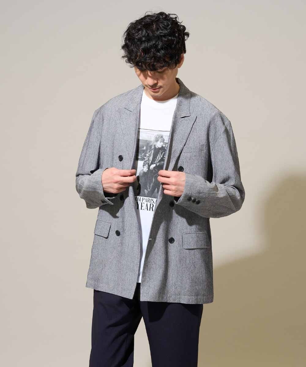 KHJGD43129 a.v.v MEN(アー・ヴェ・ヴェ) 【洗濯機で洗える/ストレッチ】シアーメランジダブルプレストジャケット グレー