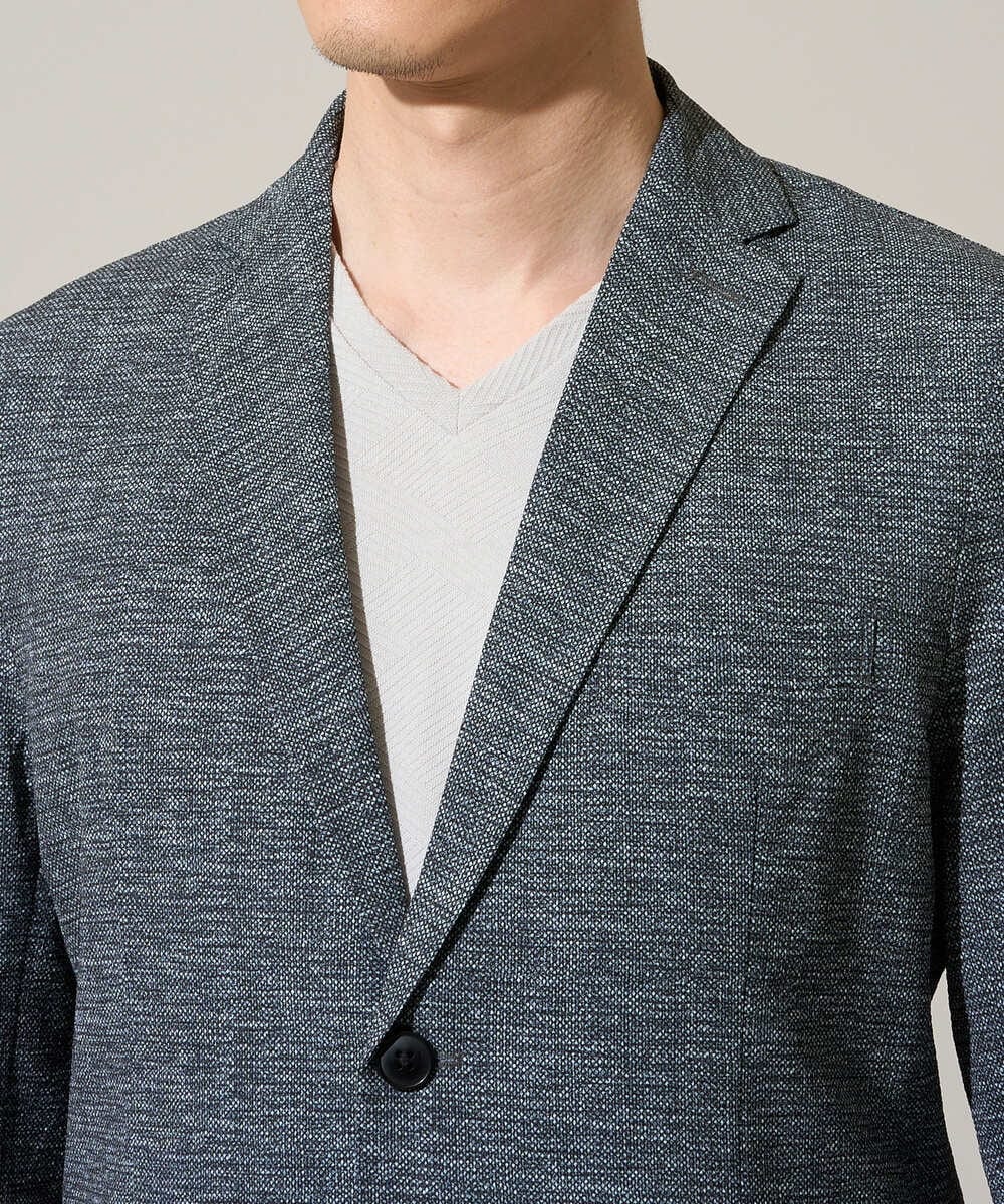 KHJGD74129 a.v.v MEN(アー・ヴェ・ヴェ) 【イージーケア/洗濯機で洗える/速乾/毛玉になりにくい/ストレッチ】サッカーハニカムプリントスマートジャケット ネイビー