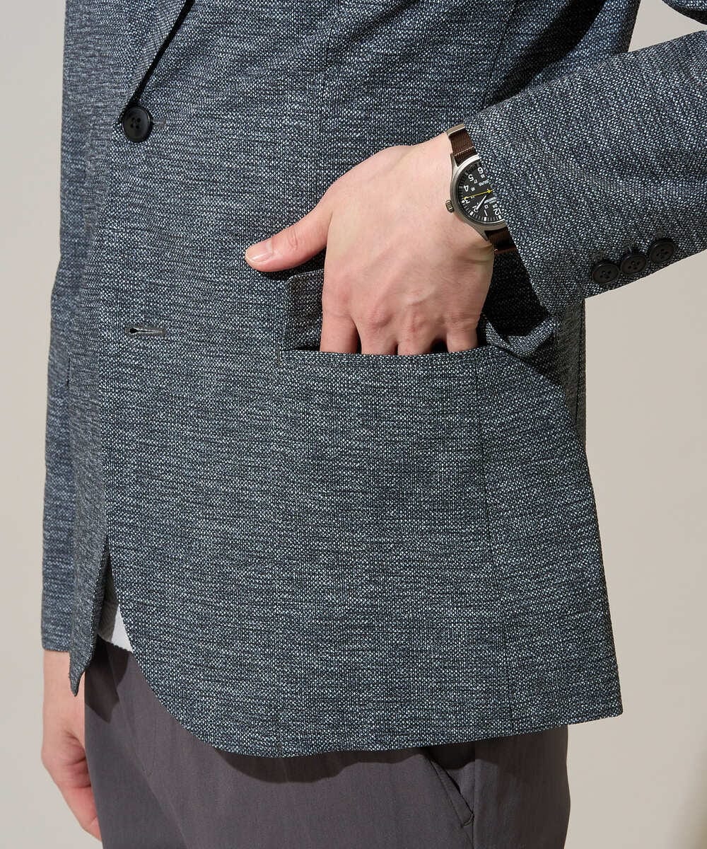 KHJGD74129 a.v.v MEN(アー・ヴェ・ヴェ) 【イージーケア/洗濯機で洗える/速乾/毛玉になりにくい/ストレッチ】サッカーハニカムプリントスマートジャケット ネイビー