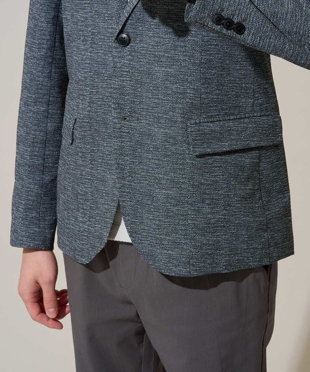 KHJGD74129 a.v.v MEN(アー・ヴェ・ヴェ) 【イージーケア/洗濯機で洗える/速乾/毛玉になりにくい/ストレッチ】サッカーハニカムプリントスマートジャケット ネイビー