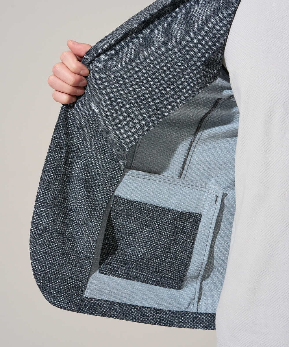 KHJGD74129 a.v.v MEN(アー・ヴェ・ヴェ) 【イージーケア/洗濯機で洗える/速乾/毛玉になりにくい/ストレッチ】サッカーハニカムプリントスマートジャケット ネイビー