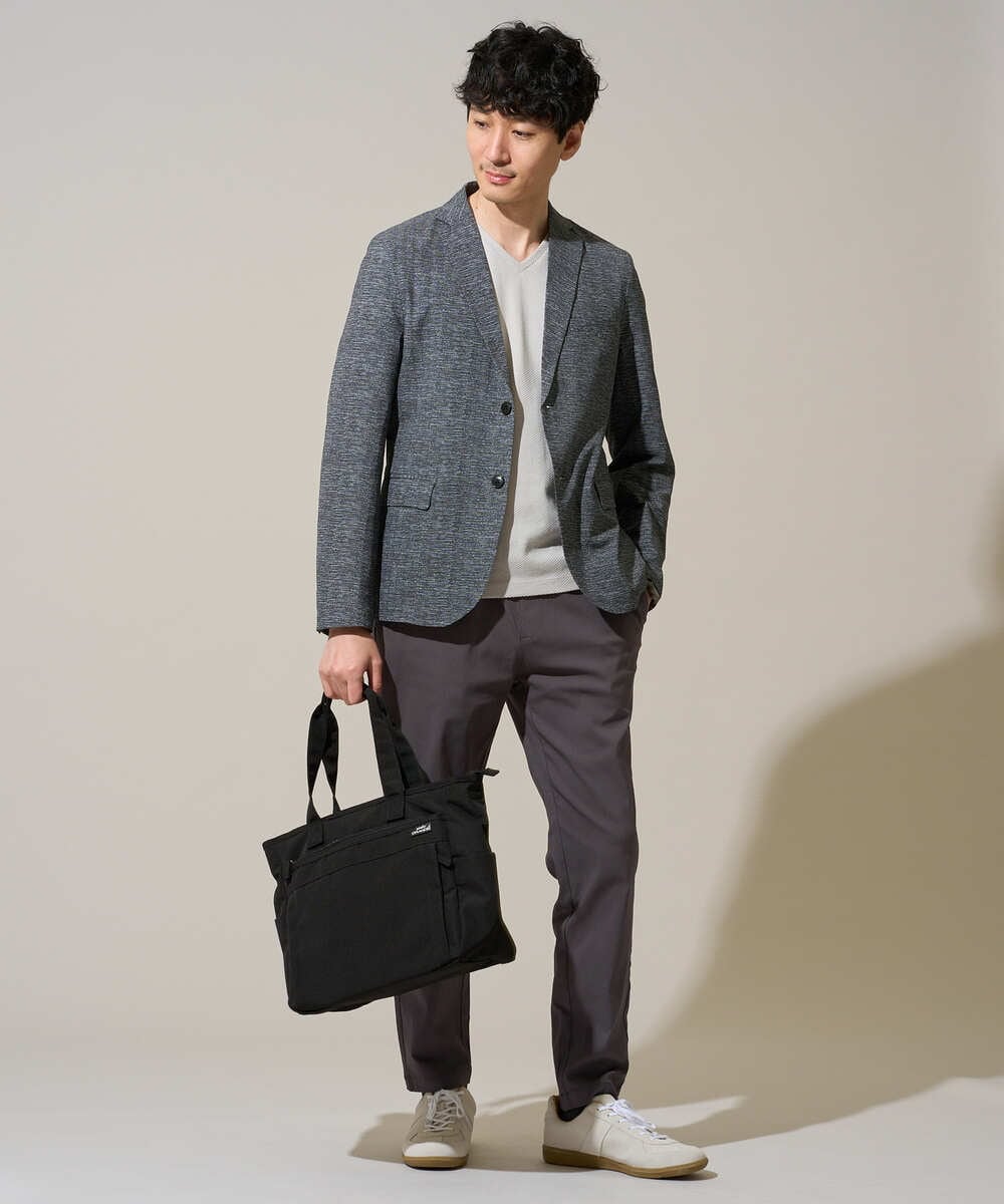 KHJGD74129 a.v.v MEN(アー・ヴェ・ヴェ) 【イージーケア/洗濯機で洗える/速乾/毛玉になりにくい/ストレッチ】サッカーハニカムプリントスマートジャケット ネイビー