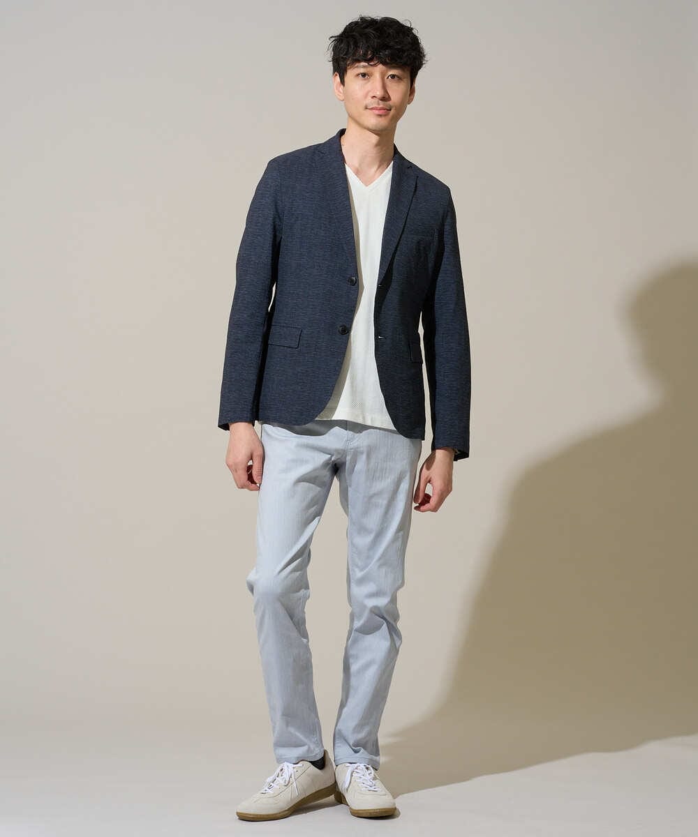 KHJGD74129 a.v.v MEN(アー・ヴェ・ヴェ) 【イージーケア/洗濯機で洗える/速乾/毛玉になりにくい/ストレッチ】サッカーハニカムプリントスマートジャケット ネイビー