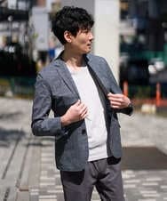 KHJGD74129 a.v.v MEN(アー・ヴェ・ヴェ) 【イージーケア/洗濯機で洗える/速乾/毛玉になりにくい/ストレッチ】サッカーハニカムプリントスマートジャケット ネイビー