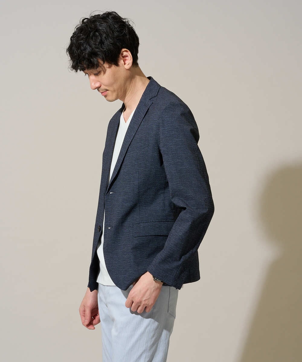 KHJGD74129 a.v.v MEN(アー・ヴェ・ヴェ) 【イージーケア/洗濯機で洗える/速乾/毛玉になりにくい/ストレッチ】サッカーハニカムプリントスマートジャケット ネイビー