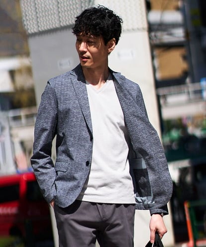 KHJGD74129 a.v.v MEN 【速乾/ストレッチ/イージーケア/洗濯機で洗える】サッカーハニカムプリントスマートジャケット