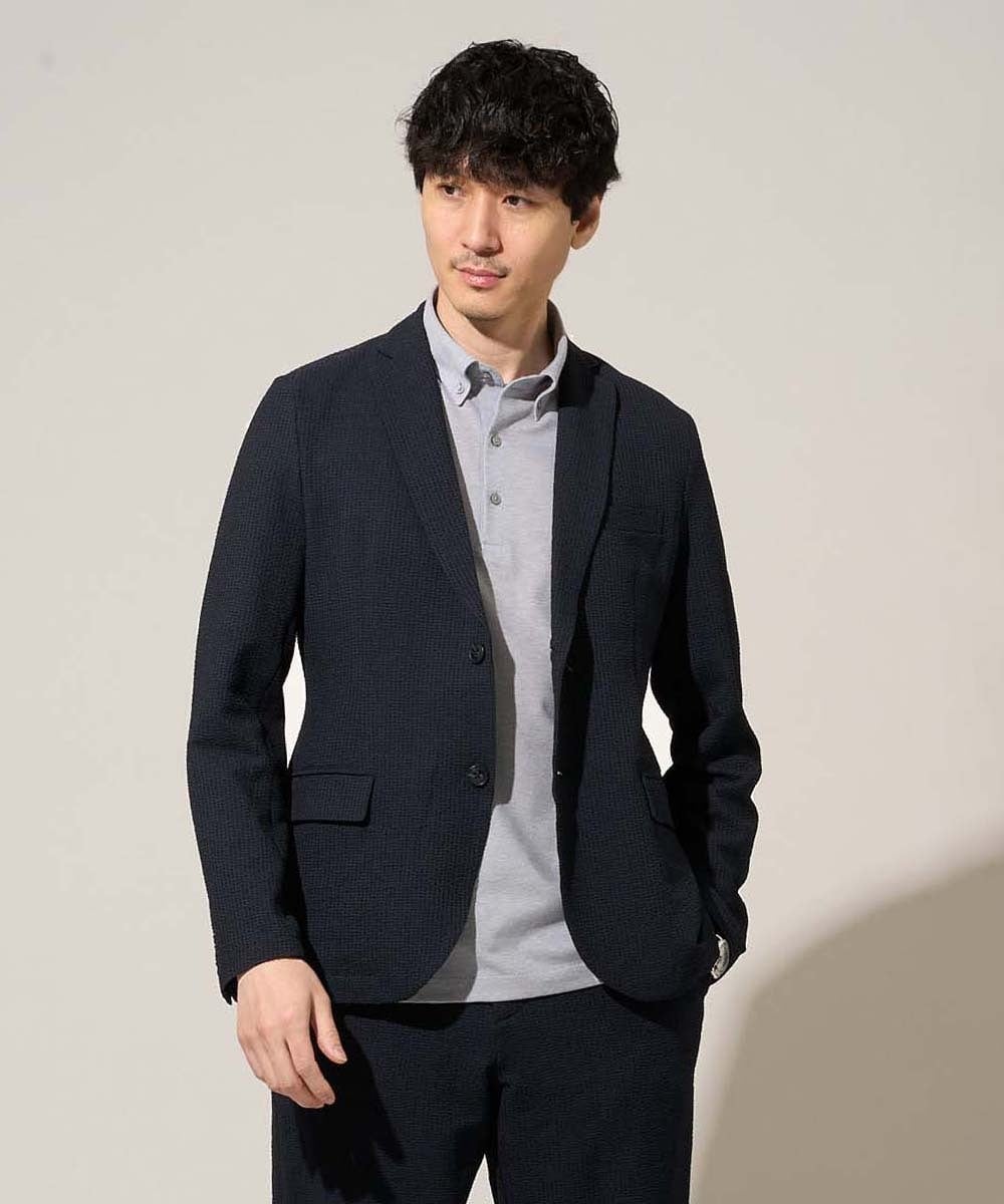 KHJGD76119 a.v.v MEN(アー・ヴェ・ヴェ) 【イージーケア/洗濯機で洗える/吸水速乾/毛玉になりにくい】シアサッカースマートジャケット ネイビー