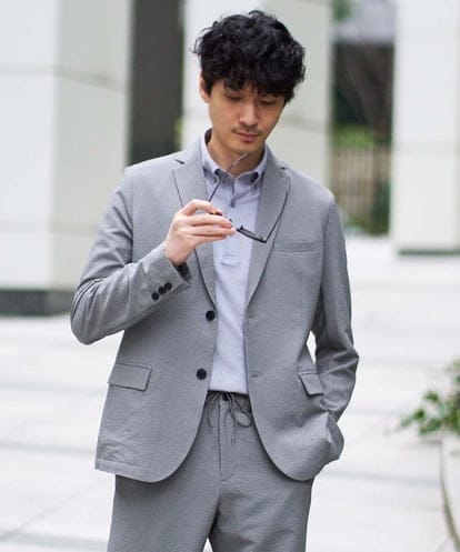 KHJGD76119 a.v.v MEN 【イージーケア/洗濯機で洗える/吸水速乾/毛玉になりにくい】シアサッカースマートジャケット