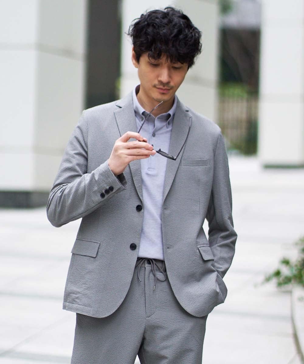 KHJGD76119 a.v.v MEN(アー・ヴェ・ヴェ) 【イージーケア/洗濯機で洗える/吸水速乾/毛玉になりにくい】シアサッカースマートジャケット グレー