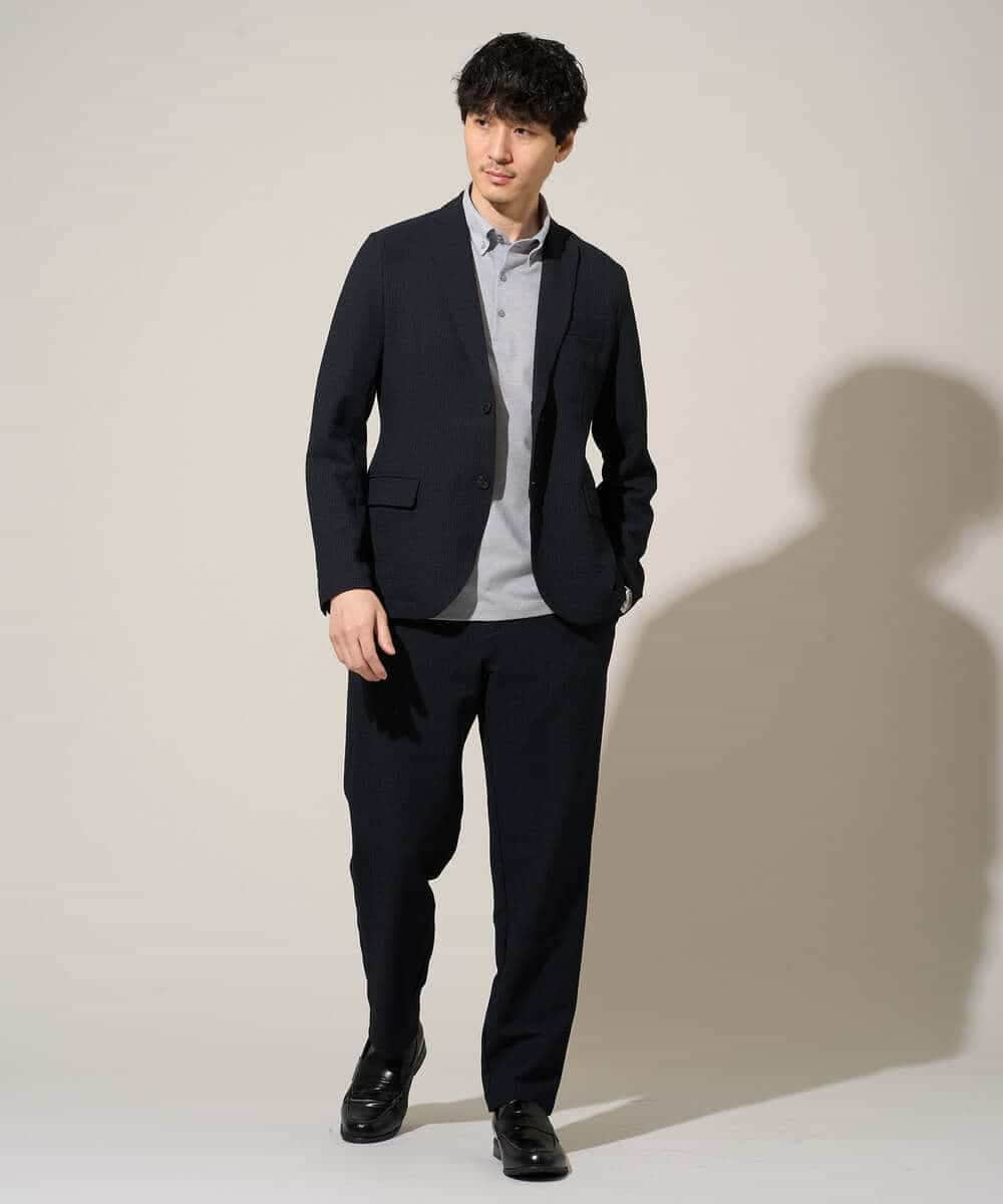 KHJGD76119 a.v.v MEN(アー・ヴェ・ヴェ) 【イージーケア/洗濯機で洗える/吸水速乾/毛玉になりにくい】シアサッカースマートジャケット ブラック