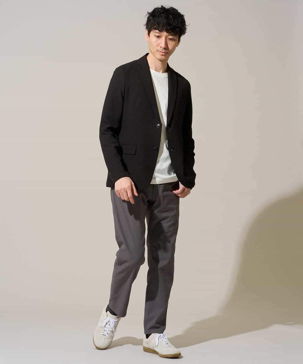 KHJGD76119 a.v.v MEN(アー・ヴェ・ヴェ) 【イージーケア/洗濯機で洗える/吸水速乾/毛玉になりにくい】シアサッカースマートジャケット ブラック