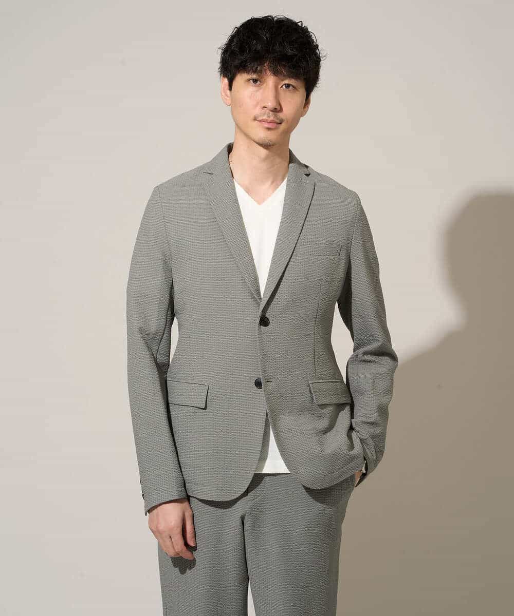 KHJGD76119 a.v.v MEN(アー・ヴェ・ヴェ) 【イージーケア/洗濯機で洗える/吸水速乾/毛玉になりにくい】シアサッカースマートジャケット ブラック