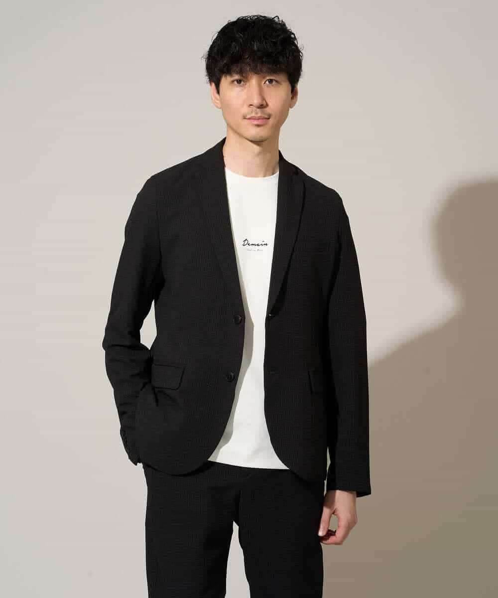 KHJGD76119 a.v.v MEN(アー・ヴェ・ヴェ) 【イージーケア/洗濯機で洗える/吸水速乾/毛玉になりにくい】シアサッカースマートジャケット ブラック