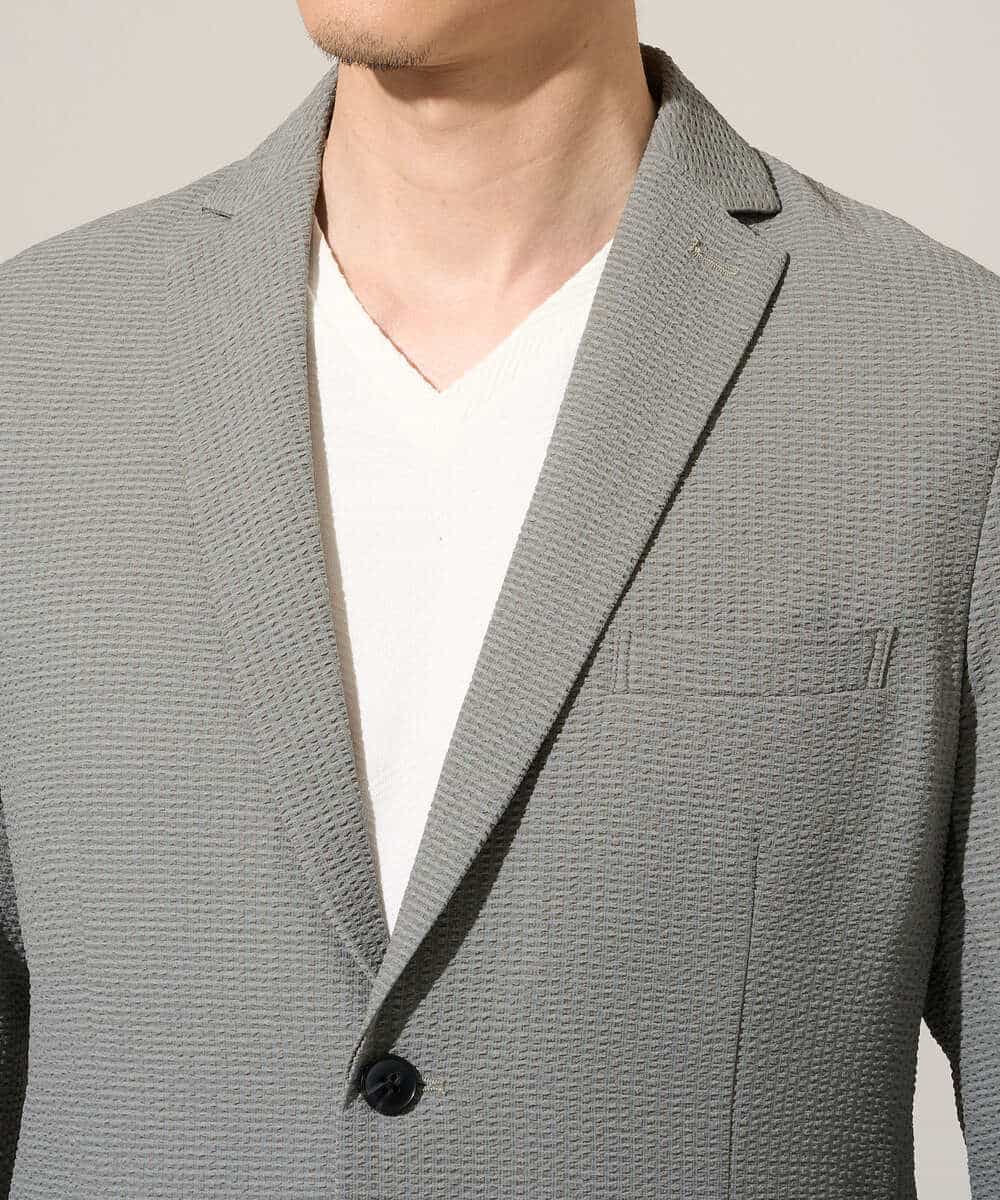 KHJGD76119 a.v.v MEN(アー・ヴェ・ヴェ) 【イージーケア/洗濯機で洗える/吸水速乾/毛玉になりにくい】シアサッカースマートジャケット ブラック