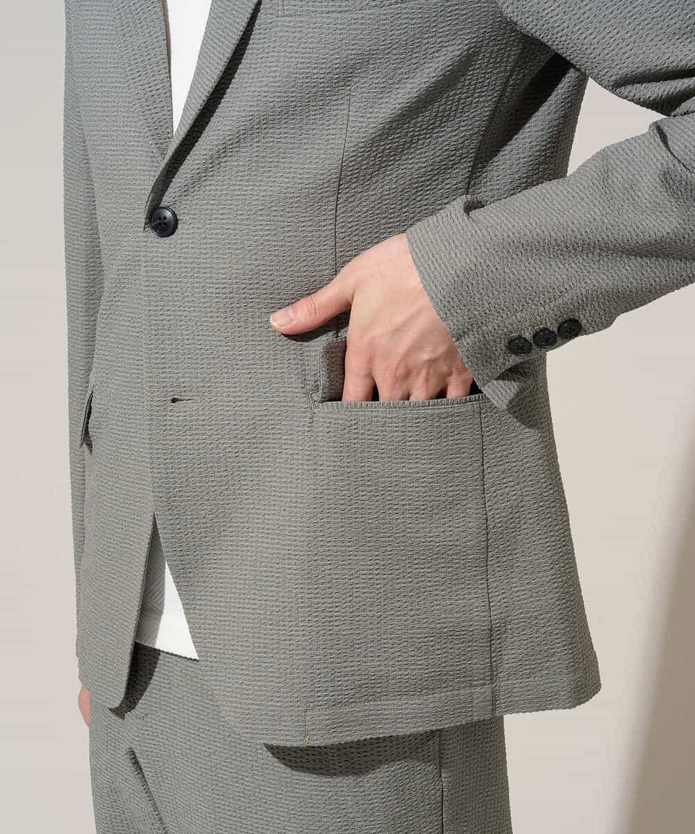 KHJGD76119 a.v.v MEN(アー・ヴェ・ヴェ) 【イージーケア/洗濯機で洗える/吸水速乾/毛玉になりにくい】シアサッカースマートジャケット ブラック