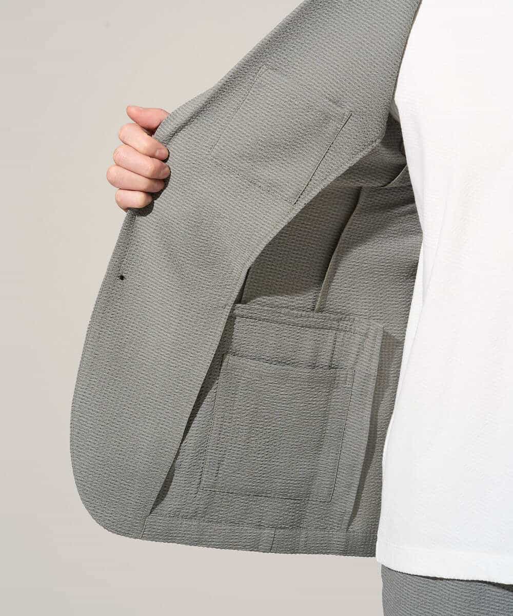 KHJGD76119 a.v.v MEN(アー・ヴェ・ヴェ) 【イージーケア/洗濯機で洗える/吸水速乾/毛玉になりにくい】シアサッカースマートジャケット ブラック