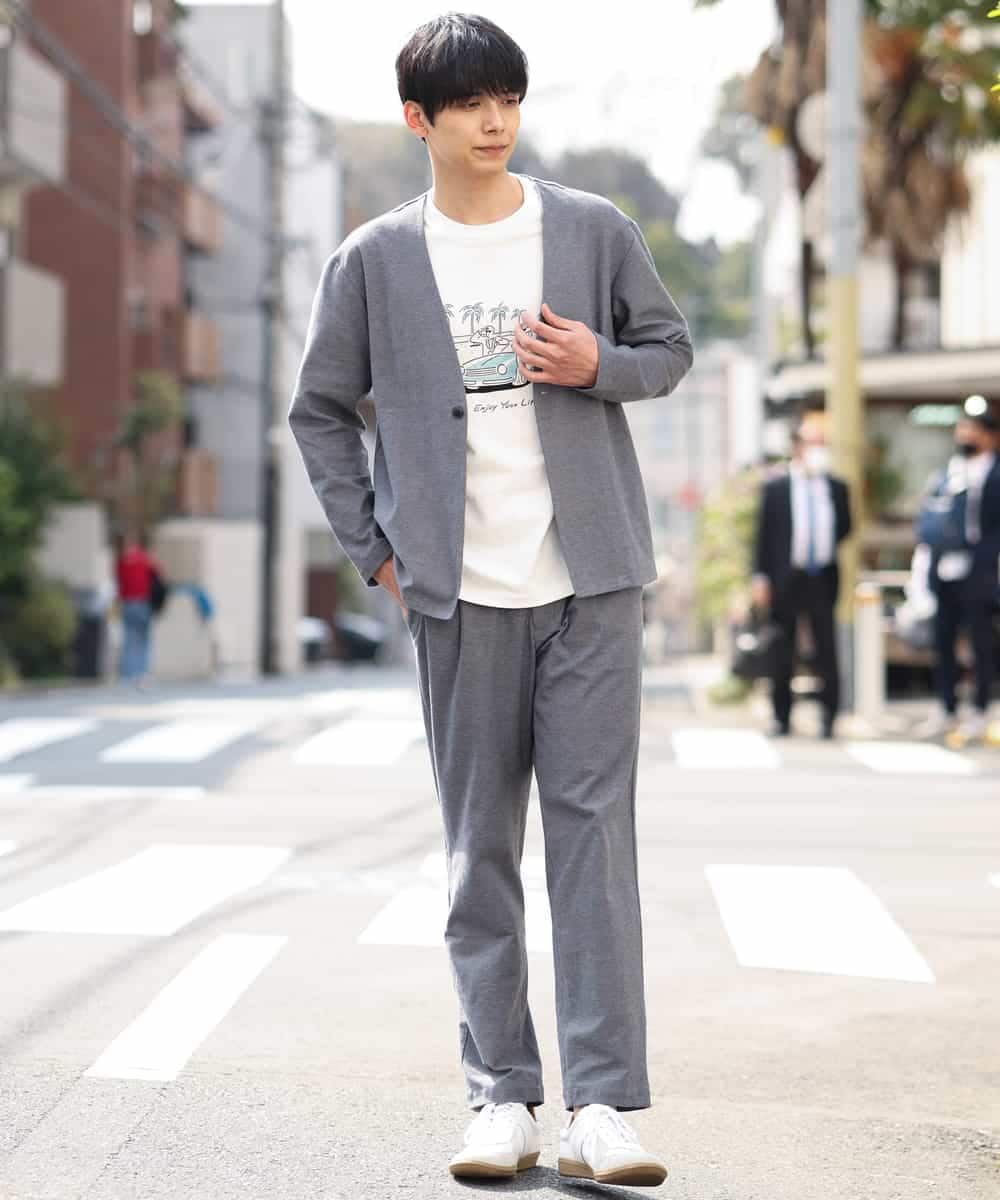KHJGP50079 a.v.v MEN(アー・ヴェ・ヴェ) 【速乾】リラックススーツノーカラージャケット(セットアップ対応) ネイビー