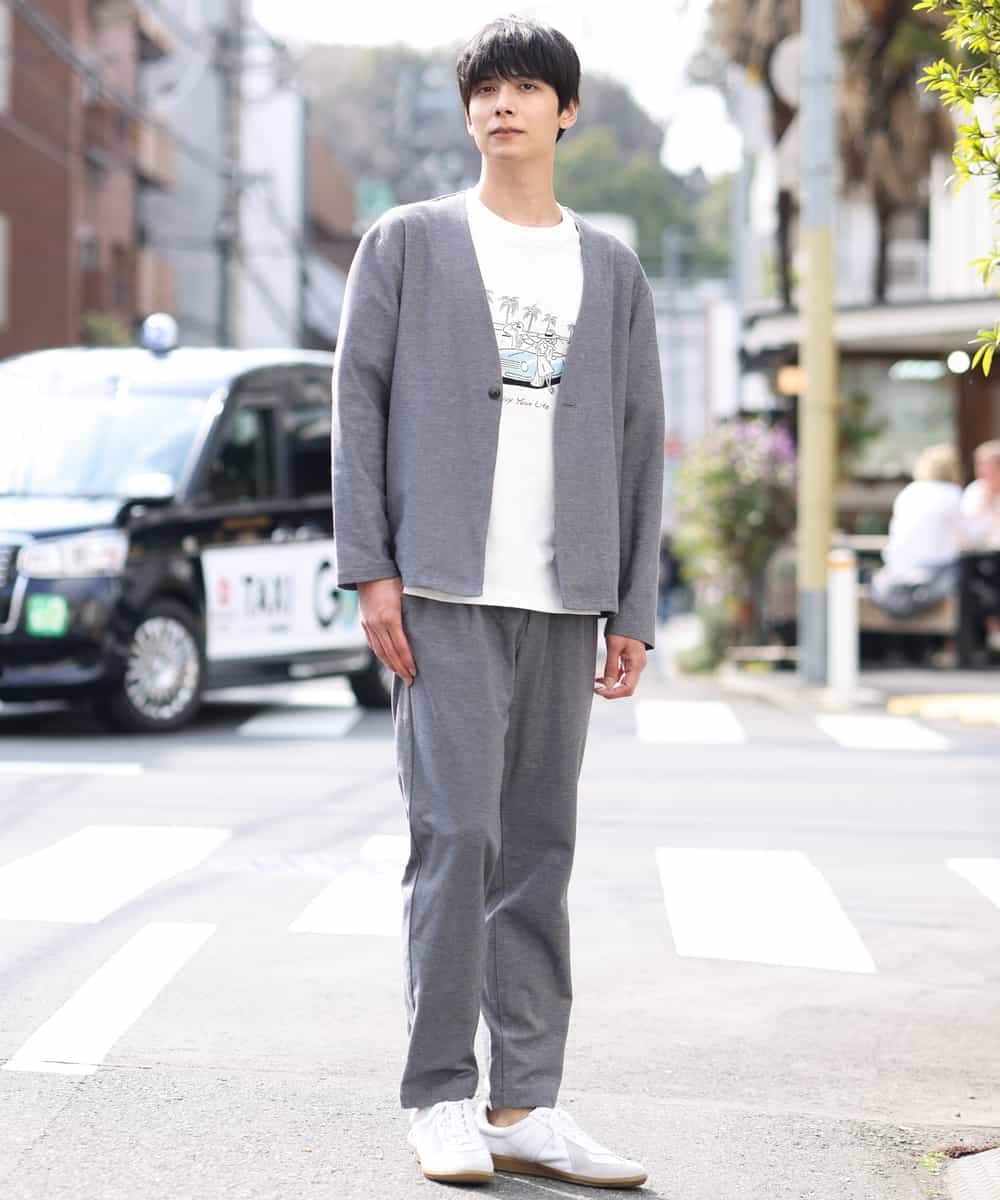 KHJGP50079 a.v.v MEN(アー・ヴェ・ヴェ) 【速乾】リラックススーツノーカラージャケット(セットアップ対応) ネイビー