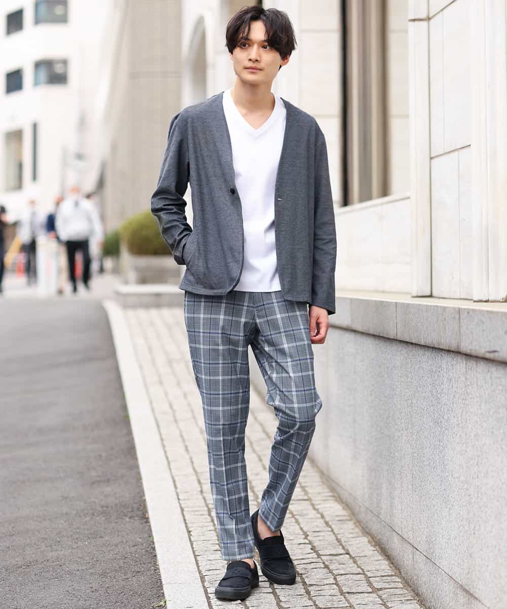 KHJGP50079 a.v.v MEN(アー・ヴェ・ヴェ) 【速乾】リラックススーツノーカラージャケット(セットアップ対応) ネイビー