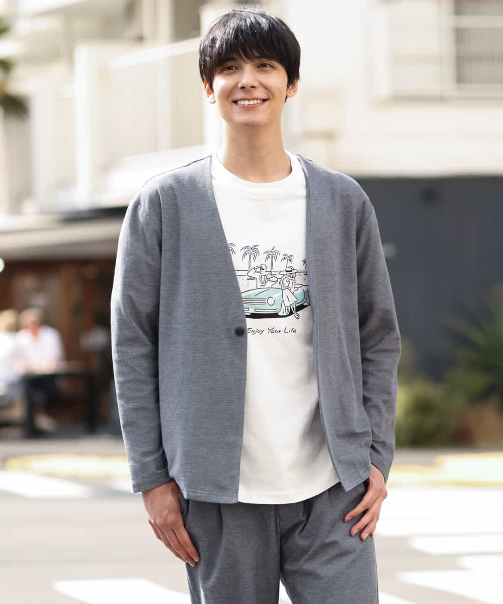 KHJGP50079 a.v.v MEN(アー・ヴェ・ヴェ) 【速乾】リラックススーツノーカラージャケット(セットアップ対応) ネイビー