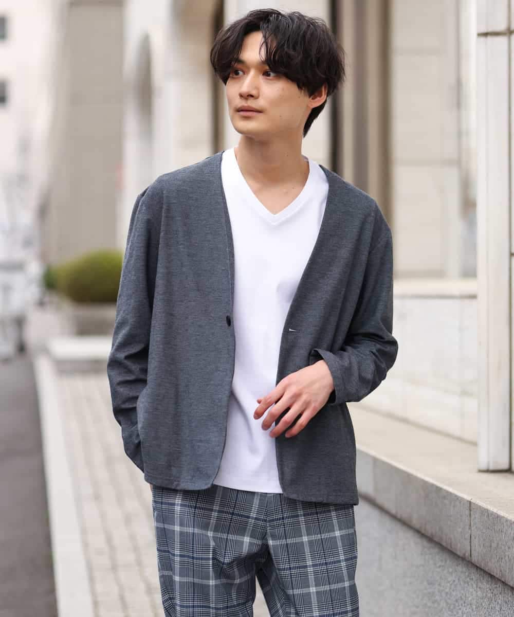 KHJGP50079 a.v.v MEN(アー・ヴェ・ヴェ) 【速乾】リラックススーツノーカラージャケット(セットアップ対応) ネイビー