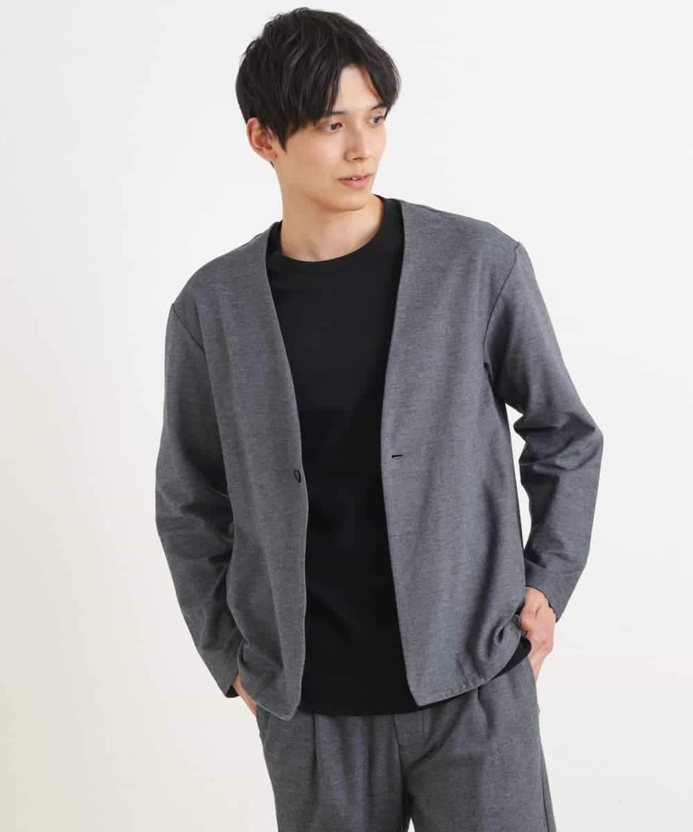 KHJGP50079 a.v.v MEN(アー・ヴェ・ヴェ) 【速乾】リラックススーツノーカラージャケット(セットアップ対応) ネイビー