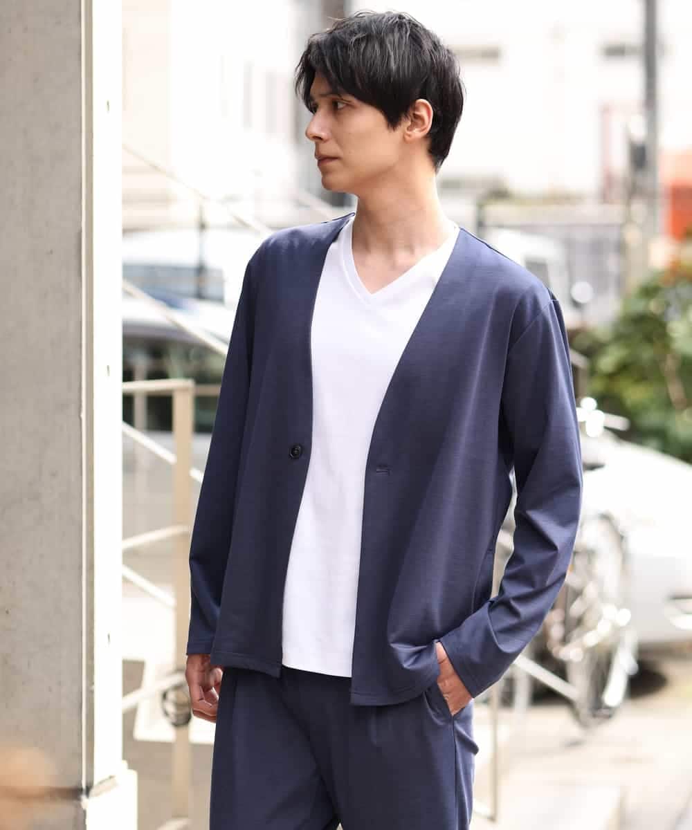 KHJGP51079 a.v.v MEN(アー・ヴェ・ヴェ) リラックススーツノーカラージャケット(セットアップ対応) グレー